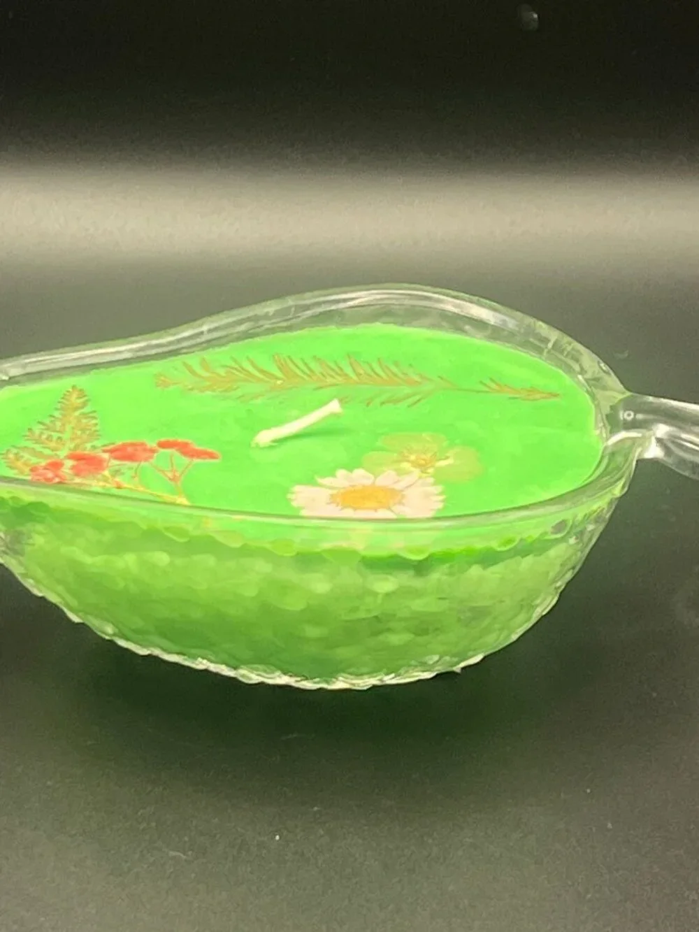 Pressed Botanical Glass Strawberry Dish Candle Woodland Green